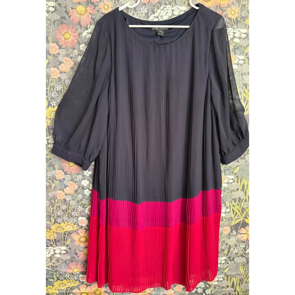 Jessica Howard Navy Blue Pink Pleated Colorblock‎ Dress Plus Size 18W
